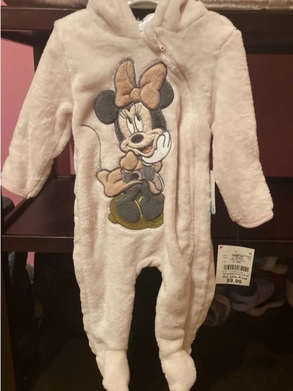 Disney Pink Minnie Mouse Plush Hooded One-Piece Footie